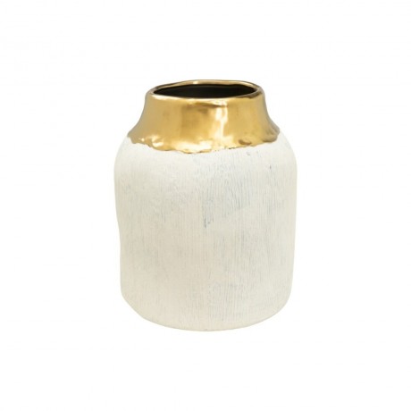 Jarra Porcelana Branco Cru e Dourado 0.27m altura